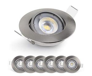 EMOS Foco LED empotrable 230 V, 5 W/450 lm | Foco LED extra plano 50 ° orientable, blanco cálido 3000 K | Juego de 6 focos de techo LED para interior, techo LED empotrado, color plateado