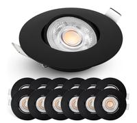EMOS Focos LED Interior Techo regulable 4,9W, 480lm | Ojos de Buey LED para Techo blanca cálida 2700k | Juego de 12 focos LED para uso interior, ultraplanos redondos 50° pivotante, color negro
