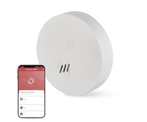 EMOS GoSmart Smart Home - Detector de Agua con aplicación Zigbee - Alarma de 85 dB, luz roja Intermitente, inalámbrico, para Cocina, sótano, Cuarto de baño, IP65 Resistente al Agua, 10 años de Vida