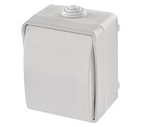 EMOS Interruptor de cambio impermeable con basculante, interruptor de escalera para iluminación, color blanco, 250 V ~/10 AX, plástico, montaje en pared, clase de protección IP54 para exterior