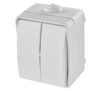 EMOS Interruptor de serie impermeable con 2 basculantes, doble interruptor para iluminación, color blanco, 250 V ~/10 AX, plástico, montaje en pared, clase de protección IP54 para exterior
