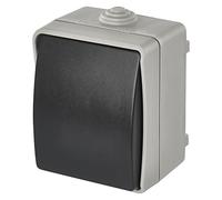 EMOS Interruptor de timbre impermeable con balancín, color gris y negro, 250 V ~/10 AX, plástico, montaje en pared, clase de protección IP54 para exterior