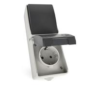 EMOS - Interruptor y toma de corriente con protección de contacto - Combinación de enchufe Schuko e interruptor para montaje en pared vertical - 250 V~/16 A máximo, IP44 para ambientes húmedos y