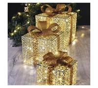 EMOS - Juego de 3 decoraciones navideñas LED doradas con cinta ancha y lazo decorativo (3 m, cable de 3 m, IP20 para interiores)