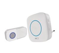 EMOS Juego de Timbre con Timbre y pulsador de Timbre Resistente al Agua, 36 melodías, indicación de Color, Alcance de 150 m, 4 Niveles de Volumen hasta 90 dB, Enchufe/Funciona con Pilas, Color Blanco