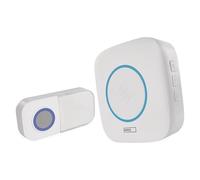 EMOS - Juego de Timbre inalámbrico con Timbre y pulsador Impermeable - 36 melodías, señalización de Colores - Alcance de 150 m, 4 volúmenes hasta 90 dB - Funciona con Pilas - Blanco