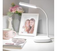 EMOS Lámpara de mesa LED Molly 12 W, brillo 650 lm, regulable, color de luz ajustable (3000 - 6500 K), brazo flexible, cable de carga de 1,5 m con adaptador de red de 10 V, color blanco