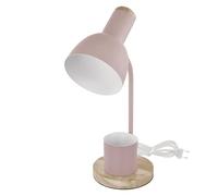 EMOS - Lámpara de mesa LED POPPY con soporte para bolígrafo, rosca E27 - Elegante lámpara de lectura de metal con pie de madera - Cable de alimentación de 1,5 m con interruptor y enchufe europeo - Sin