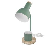 EMOS - Lámpara de mesa LED POPPY con soporte para bolígrafo, rosca E27 - Elegante lámpara de lectura de metal con pie de madera - Cable de alimentación de 1,5 m con interruptor y enchufe europeo - Sin
