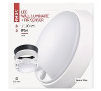 EMOS Lámpara LED de pared y techo con sensor de movimiento, redonda, IP54, impermeable, 14 W, para balcón, sótano, garaje, exterior, 1000 lm, blanco neutro 4000 K, diámetro 21,5 cm, ZM3231