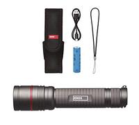 EMOS Linterna de metal recargable con enfoque, superbrillante, 600 lm, lámpara de mano táctica CREE LED con alcance de 230 m, lámpara de mano impermeable con 3 modos de luz, cinta y bolsa, color negro, ULTIBRIGHT