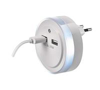 EMOS Nocturna con Enchufe con Salida USB, Interruptor y Sensor crepuscular, luz de orientación para habitación de los niños, escaleras, Dormitorio, Cocina, Pasillo, Blanco