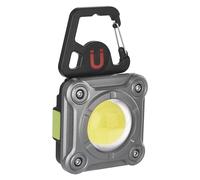 EMOS Mini foco LED recargable de camping con 3 modos de luz, IP44 impermeable, brillo máximo 1200 lm, alcance de 60 m, batería de 2000 mAh con hasta 6,5 h de duración, incluye cable USB, gancho, imán