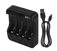 EMOS N9321 - Cargador de batería para 4 Celdas (300 mA, NiMH, NiCd, para 1-4 Pilas AAA, Cable USB/Micro USB de 60 cm, indicador LED, protección de la batería, Funciones de Seguridad), Color Negro
