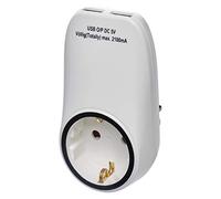 EMOS P0072 Enchufe Schuko con 2 Puertos USB de 2100 mA, protección para niños, para Viajes, Smartphone, teléfono móvil, Tableta, Blanco