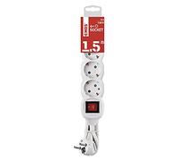 EMOS P1421R Regleta de 4 enchufes con Interruptor, Cable m, Color Blanco, enchufes giratorios de 45°, sección Transversal de 1,5 mm², Enchufe múltiple con protección para niños, IP20 para Interiores