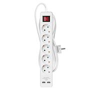 Emos P1523RU - Regleta de 5 enchufes con 2 Puertos USB y Cable de extensión de 3 m, Interruptor y protección Infantil, IP20 para Interiores, 2,1 A de Corriente de Carga, 3680 W, 250 V