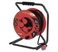 EMOS P19221 Carrete de Cable de 50m-4 enchufes Schuko-Impermeable, Impactos, Resistente a temperaturas-230 V, 15 A, 3500 W-Aislamiento de goma-H05RR-F 2,5 mm2-IP44 para Exteriores, Gris, Azul, Negro