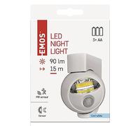 EMOS P3311 - Luz nocturna LED con sensor de movimiento, sensor crepuscular e interruptor, 90 lúmenes, rotación de 360°, alcance de 10 m, alcance de 15 m, luz de orientación para escaleras, pasillo,