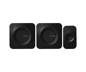 EMOS P5730 - Timbre inalámbrico con 2 timbres, Juego de Timbre con pulsador y 2 receptores, 52 melodías, Alcance de 180 m, 5 Niveles de Volumen hasta 90 dB, Funciona con Pilas, Color Blanco