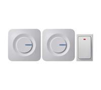 EMOS P5731 inalámbrico, Juego de 2 receptores, 36 melodías, Alcance de 180 m, 4 Niveles de Volumen hasta 90 dB, pulsador de Timbre sin Pilas, Blanco