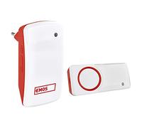 EMOS P5750 - Timbre inalámbrico sin batería (Alcance de 150 m y 10 melodías, 5 Niveles de Volumen hasta 110 dB/Pantalla Visual/autoaprendizaje/Color, 230 V), Color Rojo y Blanco