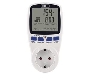 EMOS P5822 - Medidor de Consumo de energía con indicador LED, medidor de costes de Electricidad, medidor de Electricidad, vatímetro con protección contra sobrecarga, medidor de emisiones de CO2