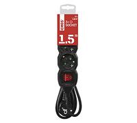 EMOS PC1321R - Regleta de 3 enchufes con interruptor, cable m, color negro, enchufes giratorios de 45°, sección transversal de 1,5 mm², enchufe múltiple con protección para niños, IP20 para interiores
