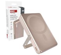 EMOS - Powerbank 10.000 mAh WI 1031 con imán - Batería Externa magnética con passthrough y Carga inalámbrica - Puerto USB-C Incluido Cable de Datos USB - para iPhone, iPad, Smartphone, Tablet - Oro