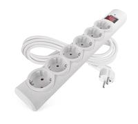 EMOS - Regleta con protección contra sobretensiones con indicador LED, 6 enchufes, Cable de 3 m - 6 enchufes Schuko girado 45°, Interruptor, Mayor protección táctil - Carga máxima 2300 W/10 A - PVC