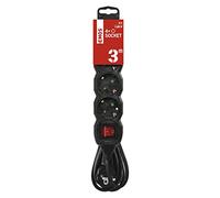 EMOS - Regleta de 4 enchufes 3m - con Interruptor - 4 Tomas Schuko girado 45° - 250 V, 16 A, 3680 W - Aislamiento PVC - H05VV-F3G 1,5 mm2 - Mayor protección táctil - IP20 para Interiores - Negro
