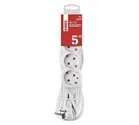 EMOS Regleta de 4 enchufes con Cable, Color Blanco, Tomas de Corriente de 45° de Giro, 1,5 mm, Salidas múltiples para enchufes con protección Infantil, IP20 para Interiores 5 m