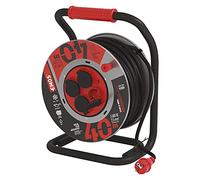 EMOS tambor cable 40 m acero, 4 Schuko, 230 V 16 A 3680 W, goma H07RN-F 2.5 mm², IP44, resistente agua, golpes, aceite, intemperie