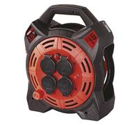 EMOS - Tambor de cable de 15m con foco LED - 4 enchufes Schuko - Impermeable, resistente a los golpes, al calor y al frío - 230 V, 13 A, 3000 W - H07RN-F3G 1,5 mm2 - IP44 para exteriores