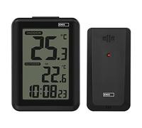 EMOS Termómetro digital con sensor exterior inalámbrico, termómetro e higrómetro interior y exterior, retroiluminación, indicador de lecturas mínimas y máximas, despertador con función de repetición,