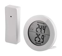 EMOS - Termómetro digital con sensor exterior - Sensor inalámbrico, temperatura interior y exterior, alcance de 80 m, función de memoria - °C/°F - Soporte para mesa/pared - blanco