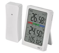 EMOS - Termómetro e higrómetro digital con sensor inalámbrico, alcance de 100 m - Tendencia de temperatura y humedad, indicador de confort, fecha, hora con función despertador - Funciona con pilas