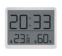 EMOS Termómetro e higrómetro digital para habitación con reloj para colgar/colgar/soporte magnético - Pantalla LCD con indicación de valores mínimos y máximos, fecha, despertador, incluye batería,