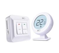 EMOS Termostato Digital para habitación con regulador Giratorio Manual | Juego de transmisor y receptor, alcance de 100 m, termostato para calefacción y refrigeración, con rueda de ajuste