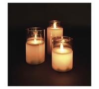 EMOS - Velas LED en lata de cristal, 3 unidades - Llama danzante, blanco cálido - Temporizador de 6 horas, funciona con pilas (2 pilas AA cada una) - Vida útil de 10.000 horas - Para interiores