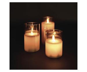 EMOS - Velas LED en lata de cristal, 3 unidades - Llama danzante, blanco cálido - Temporizador de 6 horas, funciona con pilas (2 pilas AA cada una) - Vida útil de 10.000 horas - Para interiores