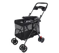 Emoshayoga Cochecito para Mascotas, Cochecito Plegable Ligero para Perros para Viajar con Parasol de Apertura Espaciosa y Portavasos (Negra)