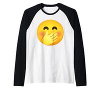Emoticon Cara sonrojada con la Mano sobre la Boca Camiseta Manga Raglan