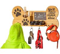 Emotiset Perchero Organizador para Ordenar Correas y Accesorios de Perros y Mascotas de Madera. Personalizable con Pizarra.Color Madera Natural.