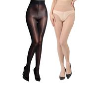 EMOTTOS 2 Piezas Medias Mujer Pantys Brillante, Medias Sin Costuras Mujers Cintura Alta, Leotardos Mujers Brillantes, Pantys Mujer Reductor Elasticidad, Microfibra Pantyhose Resistente, Negro + Beige