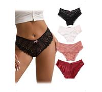 EMOTTOS 4 Piezas Bragas Algodon Mujer, Bragas Mujer Encaje con Espalda Cruzada, Transpirable Braguitas Algodon Mujeres, Pack Braguitas de Encaje Mujeres Cómodas, Panties Mulher Suave, 4 Colores, M