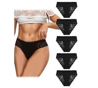 EMOTTOS 5 Piezas Bragas Algodon Mujer, Bragas Sin Costuras Mujer Encaje Cómodo, Braguitas Algodon Mujeres Hipster Transpirable, Pack Braguitas Mujeres Algodón Encaje, Panties Mulher Suave, Negro-B, M