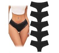 EMOTTOS 5 Piezas Bragas Mujer, Bragas Algodon Mujer Encaje Suave, Tanga Algodon Mujeres, Cómodas Braguitas Mujeres de Encaje, Pack Braguitas Algodón Mulher, Panties Mulher Transpirable, Negro-A, L