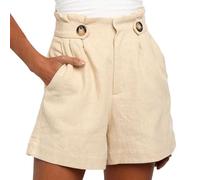 EMOTTOS Bermudas Pantalones Cortos Mujer, Shorts Mujer Verano Alta Cintura con Bolsillos con Botón Decoración, Elegantes Pantalon Corto Pierna Ancha Casual para Mujer, Albaricoque XXL