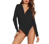 EMOTTOS Body Sexy Wrap para Mujer, Slim Fit Cruz V Wrap Leotardo, Suave Crop Top Ruched Body Traje, Sexy Irregular Jumpsuit para Mujer(Negro,S-XL)